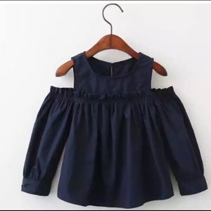 NWT Girls Navy Blue Split Shoulder Spring Top